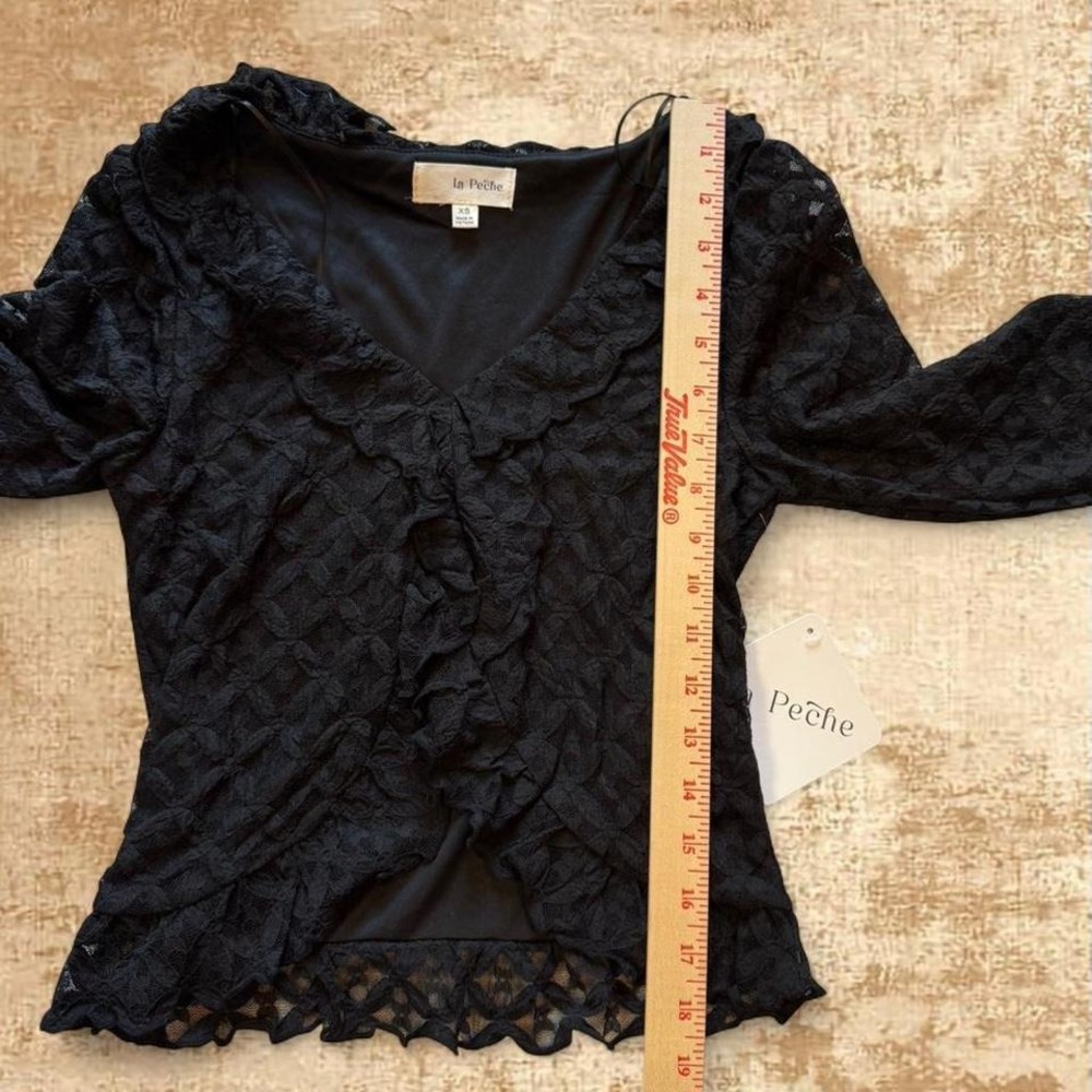 Fairycore Lace Long Sleeve black Top with ruffles and bell sleeves   – XS – NWT - Picture 2 of 8